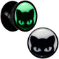 Black Acrylic Glow in the Dark Peeking Cat Double Flare Plug Set by Onyx O - 8mm (0 Gauge) - PLUG Double Flare
