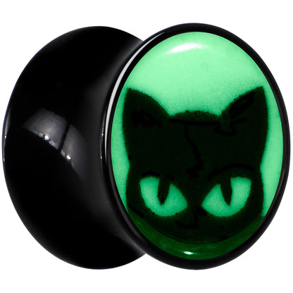 Black Acrylic Glow in the Dark Peeking Cat Double Flare Plug Set by Onyx O - - PLUG Double Flare
