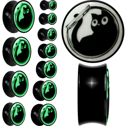 0G Glow in the Dark Fishbowl Kitty Cat Black Acrylic Saddle Plug Set by Onyx O - - PLUG Saddle