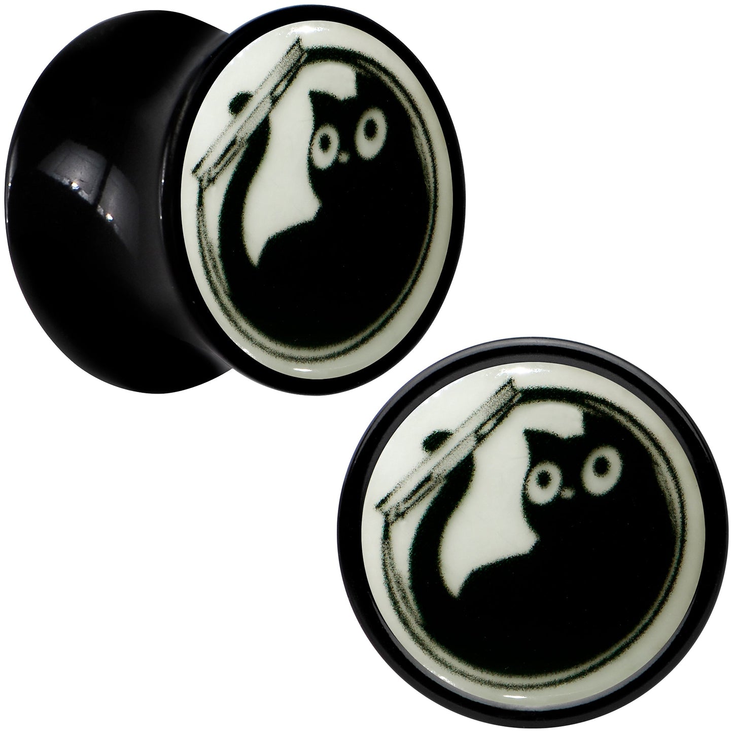 0G Glow in the Dark Fishbowl Kitty Cat Black Acrylic Saddle Plug Set by Onyx O - - PLUG Saddle
