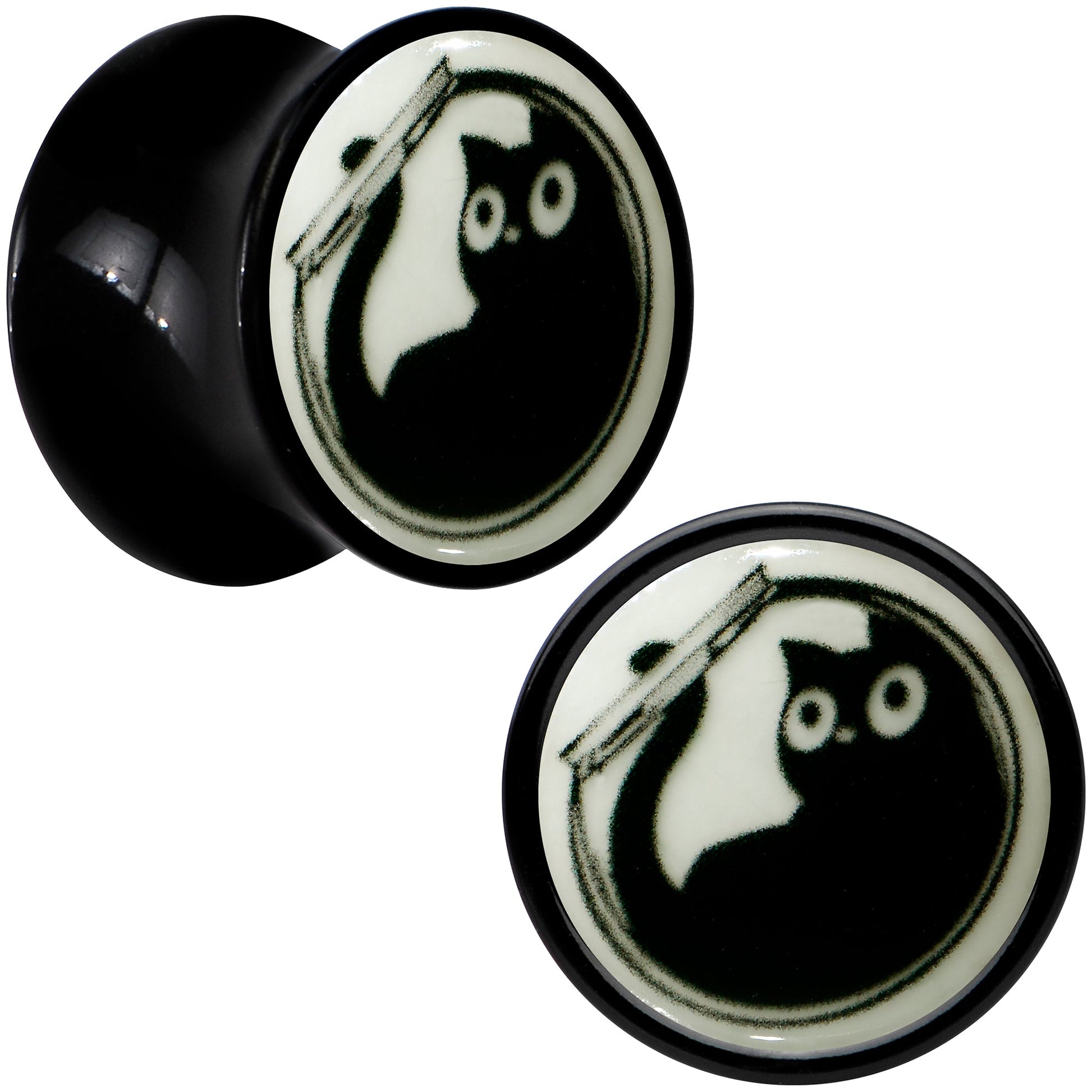 0G Glow in the Dark Fishbowl Kitty Cat Black Acrylic Saddle Plug Set by Onyx O - - PLUG Saddle