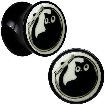 0G Glow in the Dark Fishbowl Kitty Cat Black Acrylic Saddle Plug Set by Onyx O - - PLUG Saddle
