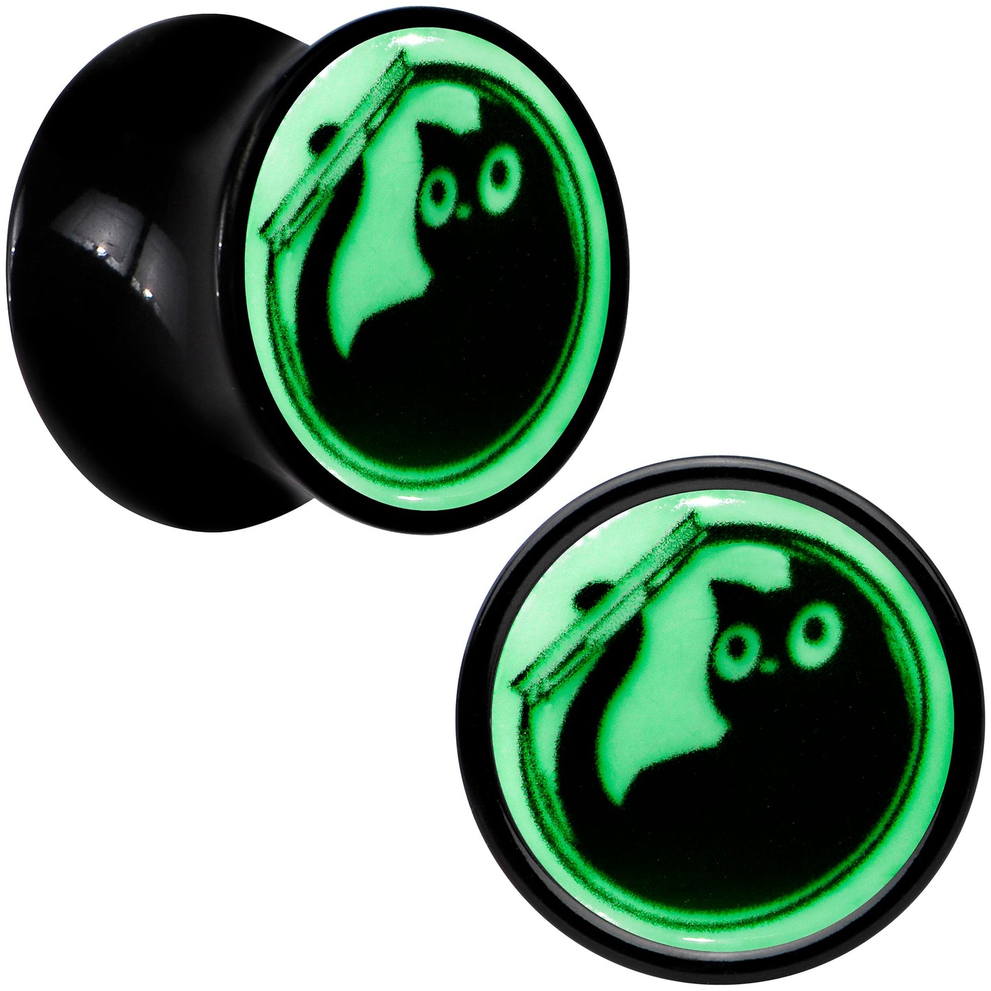 0G Glow in the Dark Fishbowl Kitty Cat Black Acrylic Saddle Plug Set by Onyx O - - PLUG Saddle