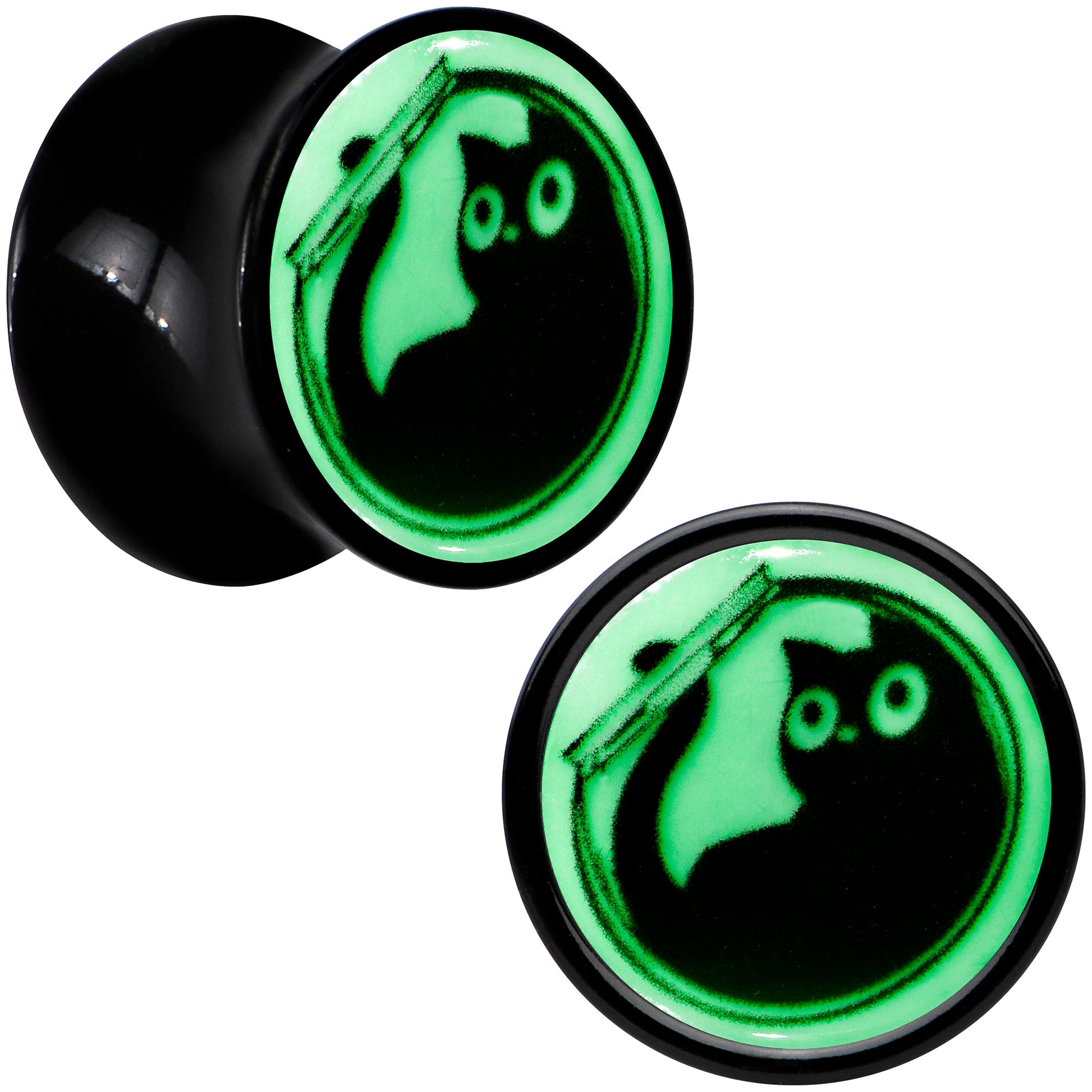 0G Glow in the Dark Fishbowl Kitty Cat Black Acrylic Saddle Plug Set by Onyx O - - PLUG Saddle