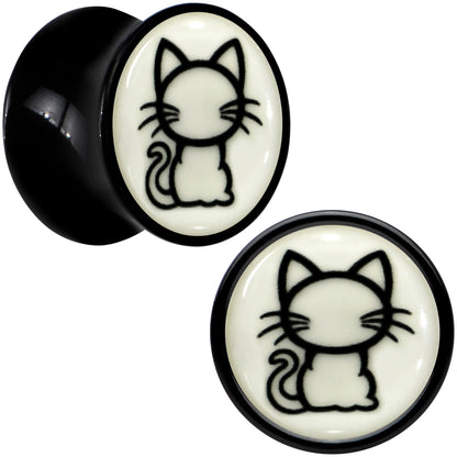 Glow in the Dark Kitty Cat Black Acrylic Saddle Plug Set 8mm to 20mm by Onyx O - 10mm (00 Gauge) - PLUG Saddle