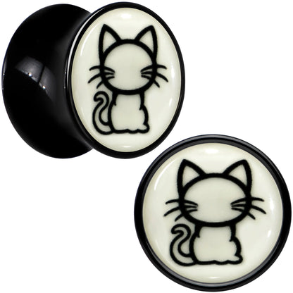 Glow in the Dark Kitty Cat Black Acrylic Saddle Plug Set 8mm to 20mm by Onyx O - 12mm (1 2") - PLUG Saddle