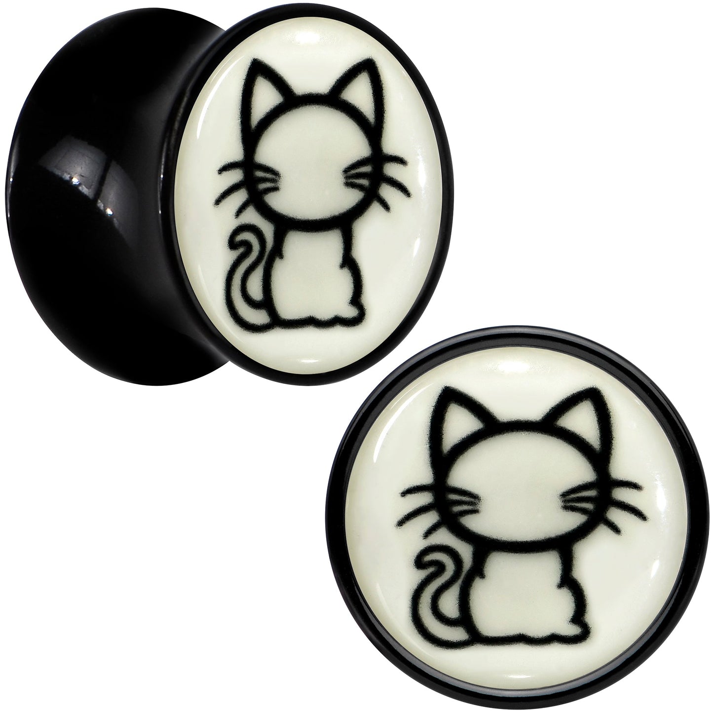 Glow in the Dark Kitty Cat Black Acrylic Saddle Plug Set 8mm to 20mm by Onyx O - 13mm (34 64") - PLUG Saddle