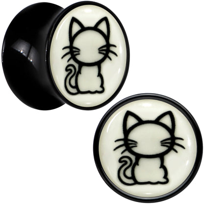Glow in the Dark Kitty Cat Black Acrylic Saddle Plug Set 8mm to 20mm by Onyx O - 13mm (34 64") - PLUG Saddle