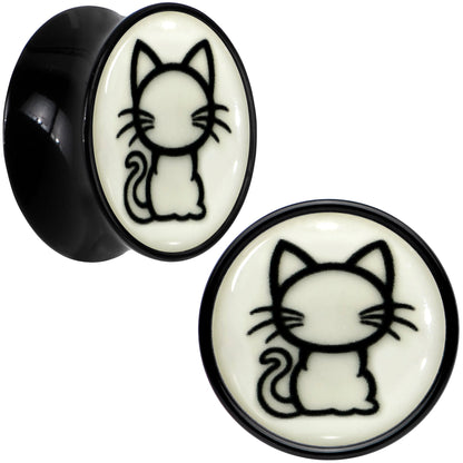 Glow in the Dark Kitty Cat Black Acrylic Saddle Plug Set 8mm to 20mm by Onyx O - 14mm (9 16") - PLUG Saddle