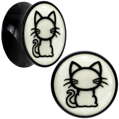 Glow in the Dark Kitty Cat Black Acrylic Saddle Plug Set 8mm to 20mm by Onyx O - 16mm (5 8") - PLUG Saddle