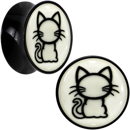 Glow in the Dark Kitty Cat Black Acrylic Saddle Plug Set 8mm to 20mm by Onyx O - 18mm (.0709") - PLUG Saddle