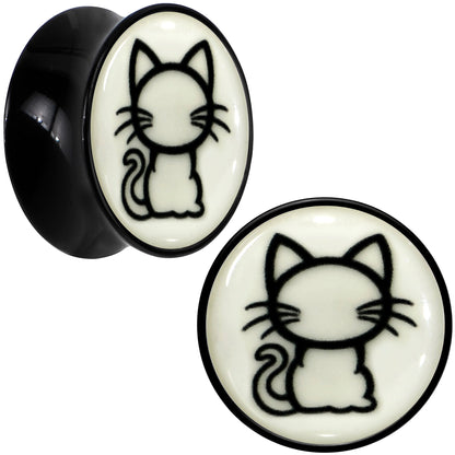 Glow in the Dark Kitty Cat Black Acrylic Saddle Plug Set 8mm to 20mm by Onyx O - 20mm (13 16") - PLUG Saddle
