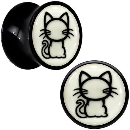 Glow in the Dark Kitty Cat Black Acrylic Saddle Plug Set 8mm to 20mm by Onyx O - 8mm (0 Gauge) - PLUG Saddle