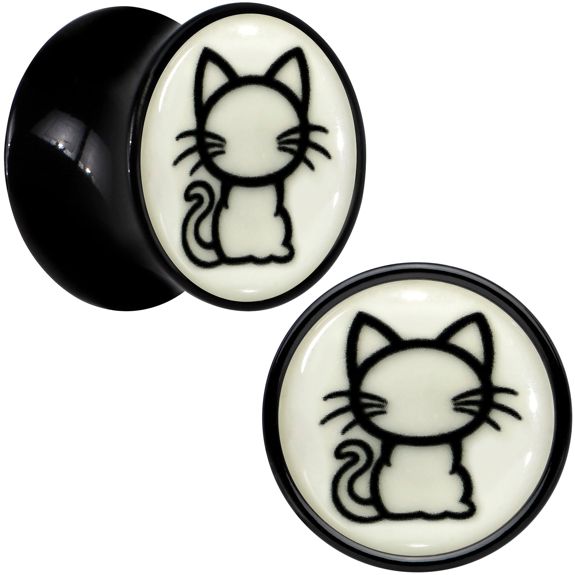 Glow in the Dark Kitty Cat Black Acrylic Saddle Plug Set 8mm to 20mm by Onyx O - - PLUG Saddle