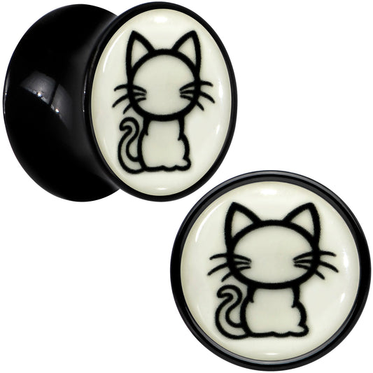 Glow in the Dark Kitty Cat Black Acrylic Saddle Plug Set 8mm to 20mm by Onyx O - - PLUG Saddle
