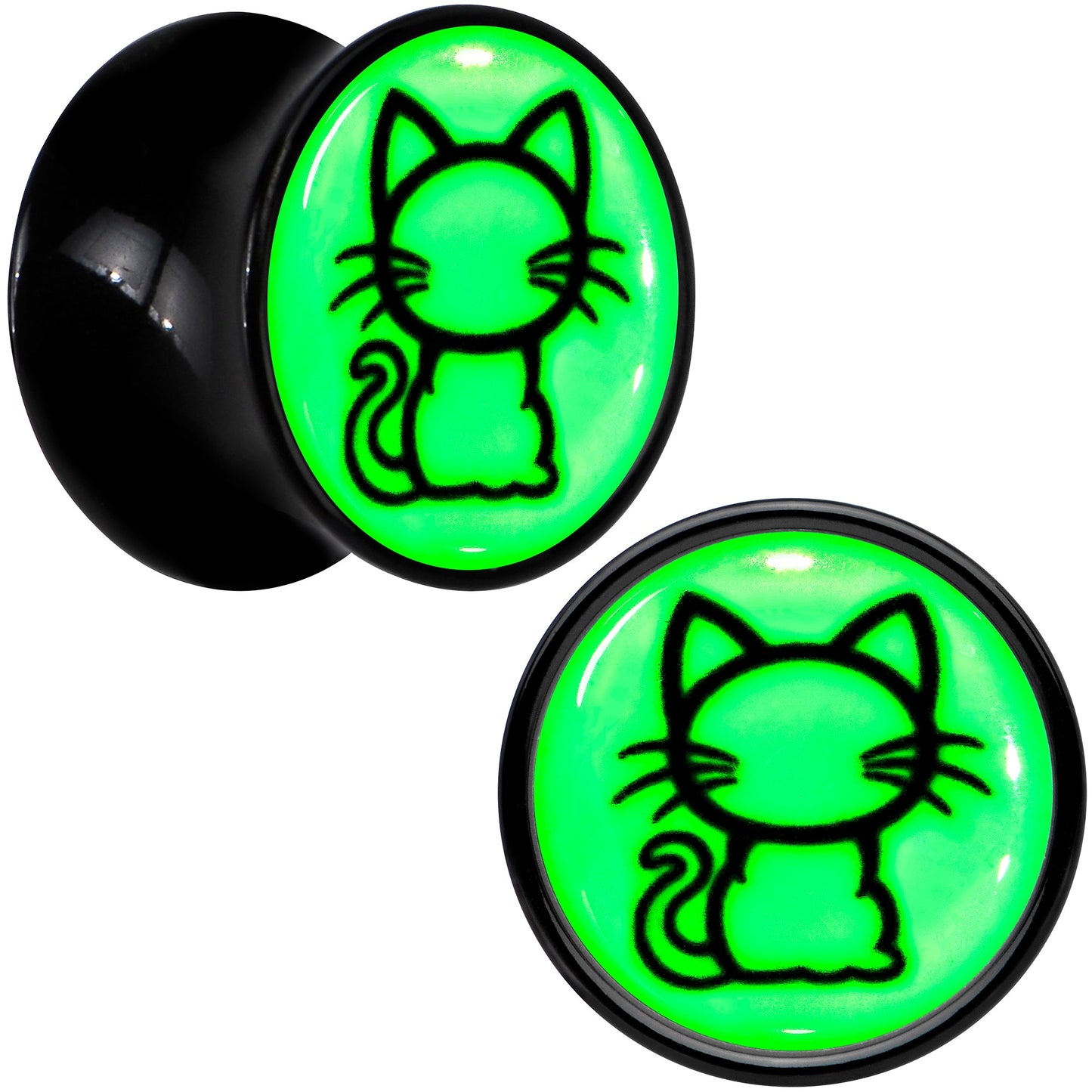 Glow in the Dark Kitty Cat Black Acrylic Saddle Plug Set 8mm to 20mm by Onyx O - - PLUG Saddle
