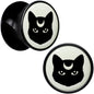 Glow in the Dark Mystic Kitty Cat Black Acrylic Saddle Plug Set by Onyx O - 12mm (1 2") - PLUG Saddle