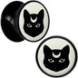 Glow in the Dark Mystic Kitty Cat Black Acrylic Saddle Plug Set by Onyx O - 13mm (34 64") - PLUG Saddle