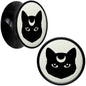 Glow in the Dark Mystic Kitty Cat Black Acrylic Saddle Plug Set by Onyx O - 14mm (9 16") - PLUG Saddle