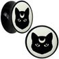 Glow in the Dark Mystic Kitty Cat Black Acrylic Saddle Plug Set by Onyx O - 16mm (5 8") - PLUG Saddle
