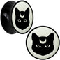 Glow in the Dark Mystic Kitty Cat Black Acrylic Saddle Plug Set by Onyx O - 18mm (.0709") - PLUG Saddle