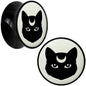 Glow in the Dark Mystic Kitty Cat Black Acrylic Saddle Plug Set by Onyx O - 20mm (13 16") - PLUG Saddle