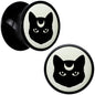 Glow in the Dark Mystic Kitty Cat Black Acrylic Saddle Plug Set by Onyx O - 8mm (0 Gauge) - PLUG Saddle