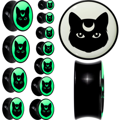 Glow in the Dark Mystic Kitty Cat Black Acrylic Saddle Plug Set by Onyx O - - PLUG Saddle