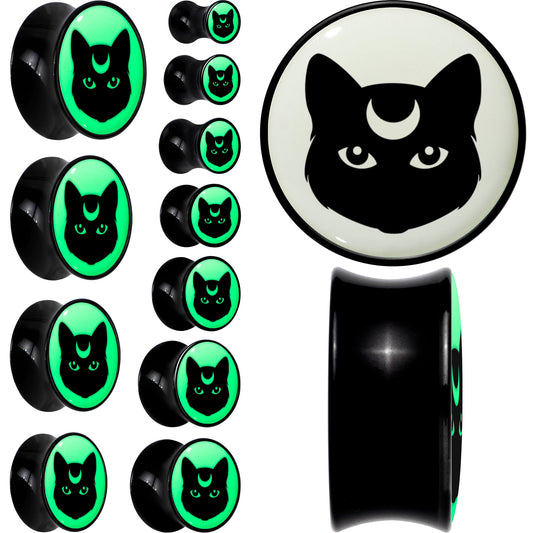 Glow in the Dark Mystic Kitty Cat Black Acrylic Saddle Plug Set by Onyx O - - PLUG Saddle