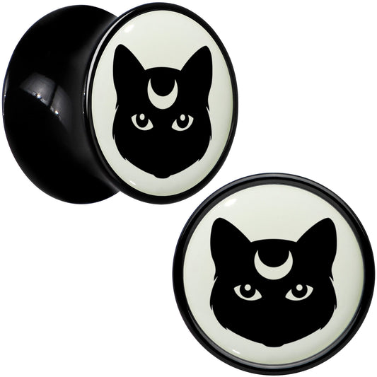 Glow in the Dark Mystic Kitty Cat Black Acrylic Saddle Plug Set by Onyx O - - PLUG Saddle