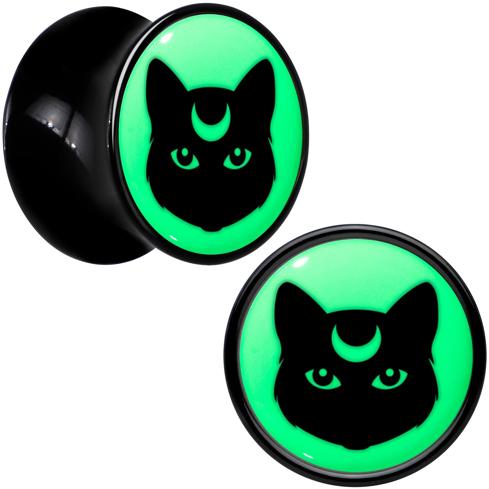 Glow in the Dark Mystic Kitty Cat Black Acrylic Saddle Plug Set by Onyx O - - PLUG Saddle