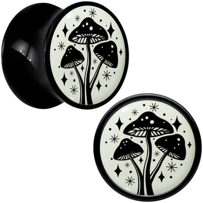 Glow in the Dark Mystic Mushroom Black Acrylic Saddle Plug Set by Onyx O - 10mm (00 Gauge) - PLUG Saddle