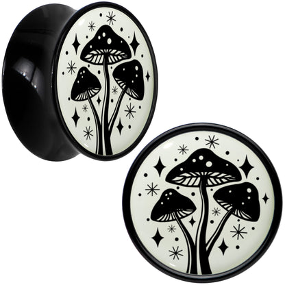 Glow in the Dark Mystic Mushroom Black Acrylic Saddle Plug Set by Onyx O - 14mm (9 16") - PLUG Saddle