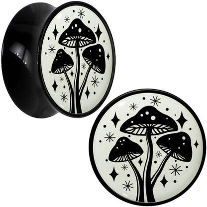 Glow in the Dark Mystic Mushroom Black Acrylic Saddle Plug Set by Onyx O - 18mm (.0709") - PLUG Saddle