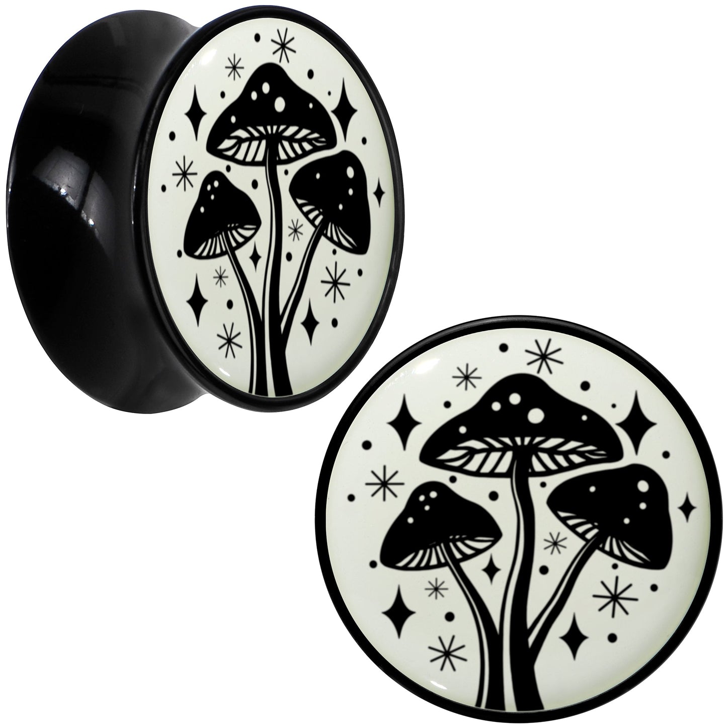 Glow in the Dark Mystic Mushroom Black Acrylic Saddle Plug Set by Onyx O - 20mm (13 16") - PLUG Saddle