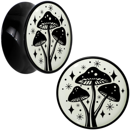 Glow in the Dark Mystic Mushroom Black Acrylic Saddle Plug Set by Onyx O - 20mm (13 16") - PLUG Saddle