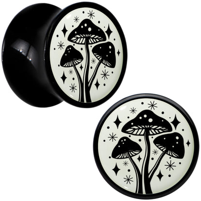 Glow in the Dark Mystic Mushroom Black Acrylic Saddle Plug Set by Onyx O - 8mm (0 Gauge) - PLUG Saddle