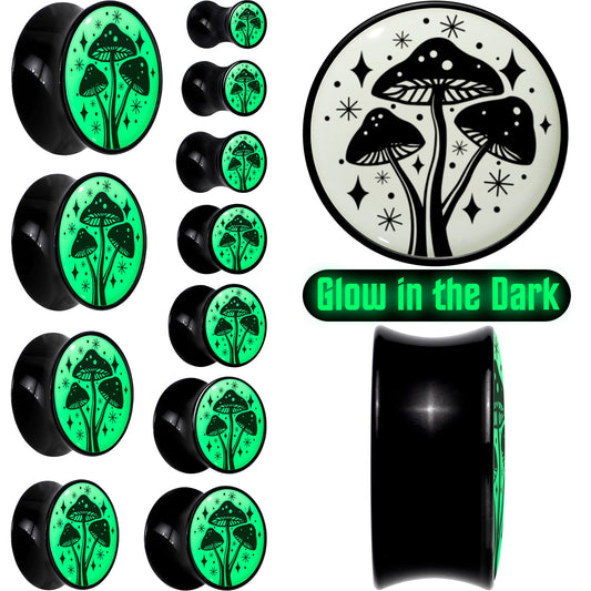 Glow in the Dark Mystic Mushroom Black Acrylic Saddle Plug Set by Onyx O - - PLUG Saddle