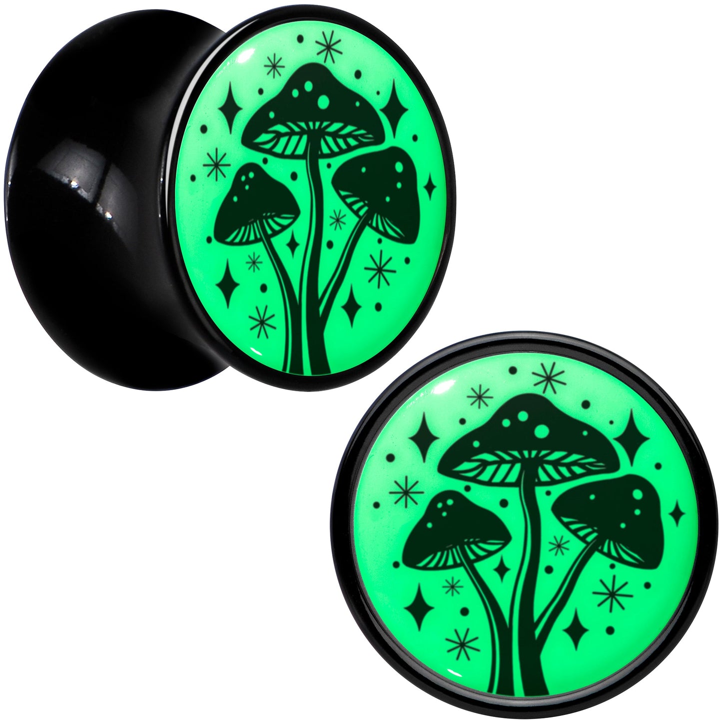 Glow in the Dark Mystic Mushroom Black Acrylic Saddle Plug Set by Onyx O - - PLUG Saddle
