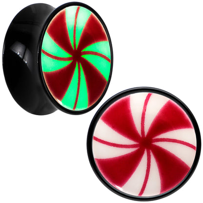 Black Acrylic Peppermint Candy Glow in Dark Double Flare Plug Set by Onyx O - 16mm (5 8") - PLUG Double Flare