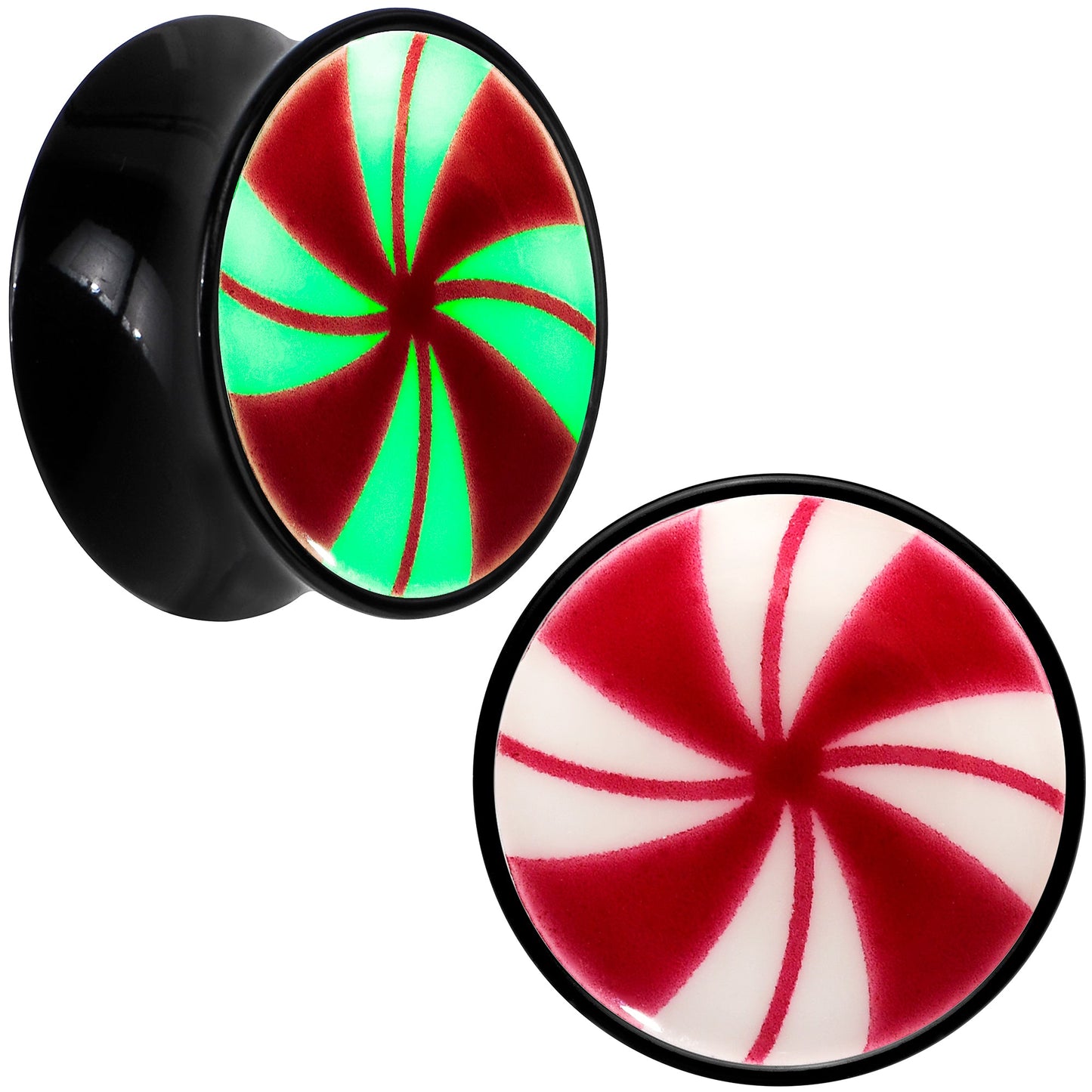 Black Acrylic Peppermint Candy Glow in Dark Double Flare Plug Set by Onyx O - 20mm (13 16") - PLUG Double Flare