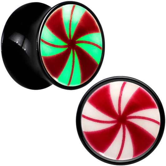 Black Acrylic Peppermint Candy Glow in Dark Double Flare Plug Set by Onyx O - - PLUG Double Flare