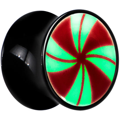 Black Acrylic Peppermint Candy Glow in Dark Double Flare Plug Set by Onyx O - - PLUG Double Flare