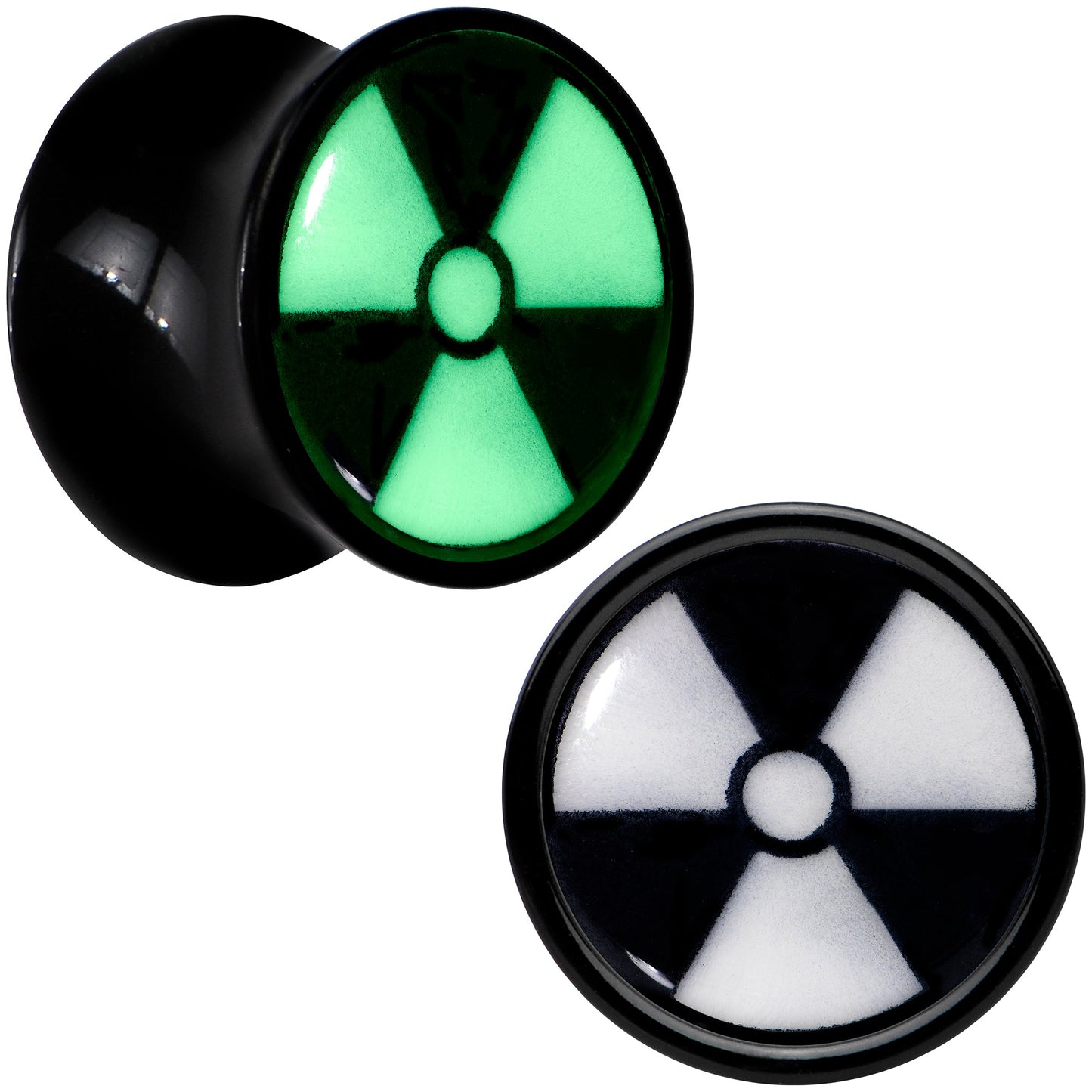 Black Acrylic Radioactive Glow in the Dark Double Flare Plug Set by Onyx O - 10mm (00 Gauge) - PLUG Double Flare