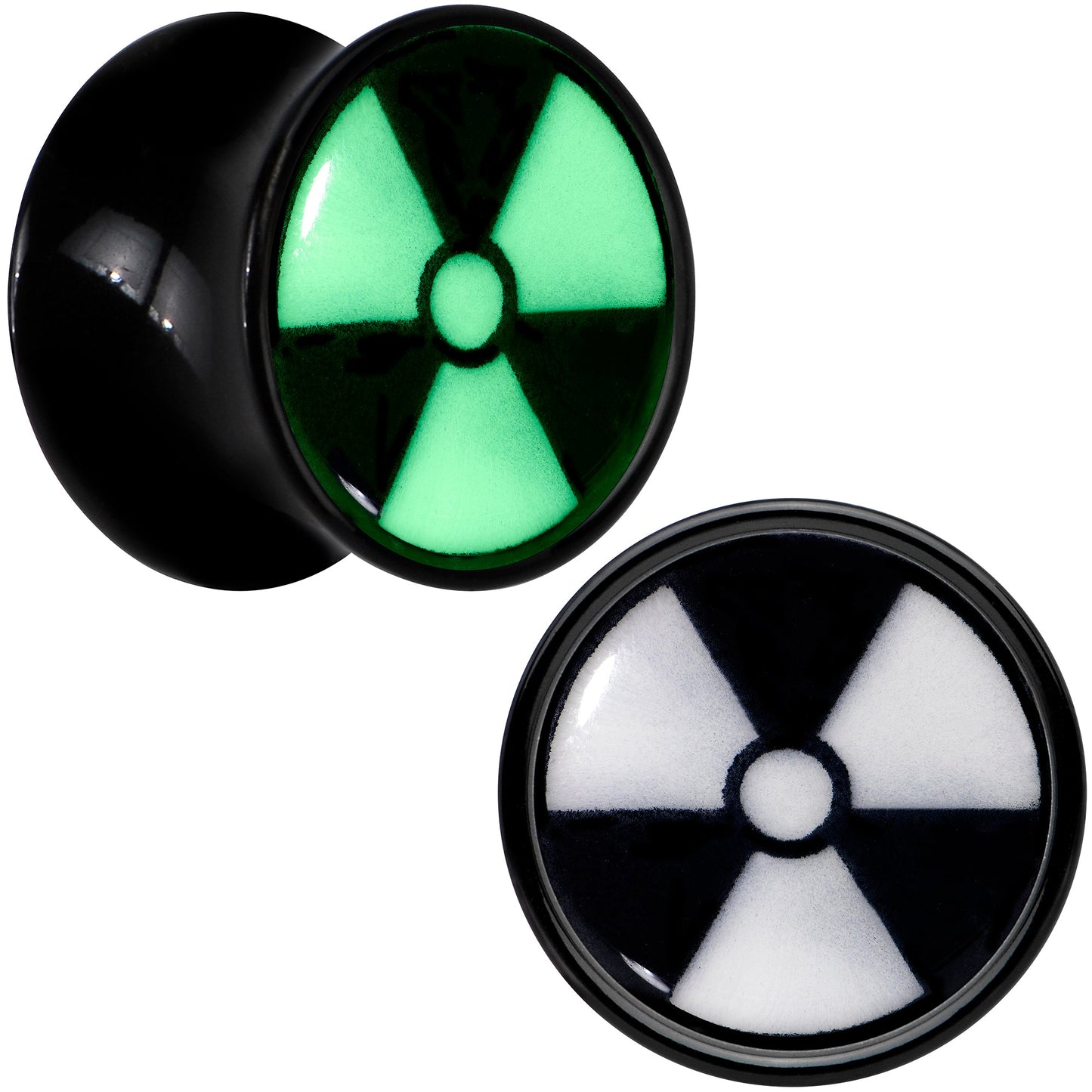 Black Acrylic Radioactive Glow in the Dark Double Flare Plug Set by Onyx O - 13mm (34 64") - PLUG Double Flare