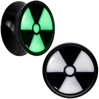 Black Acrylic Radioactive Glow in the Dark Double Flare Plug Set by Onyx O - 14mm (9 16") - PLUG Double Flare