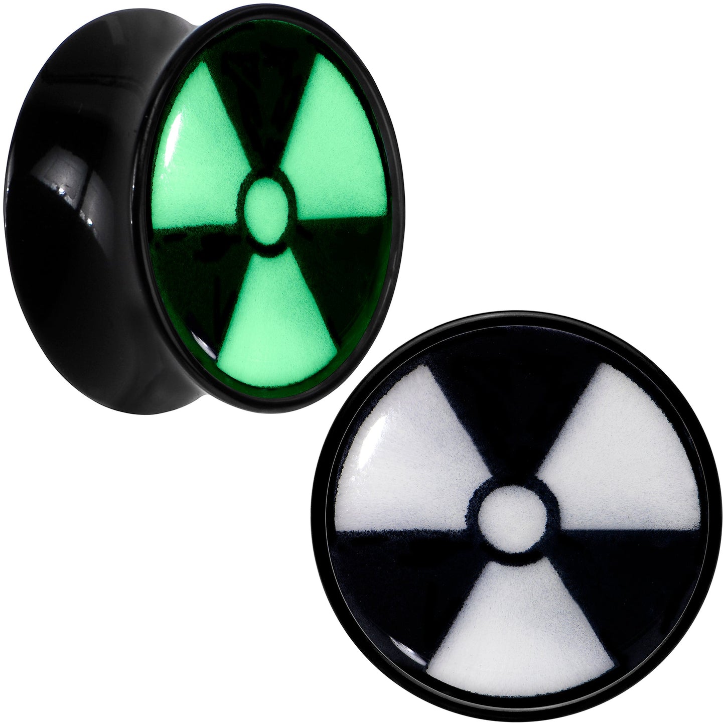 Black Acrylic Radioactive Glow in the Dark Double Flare Plug Set by Onyx O - 18mm (0.709") - PLUG Double Flare