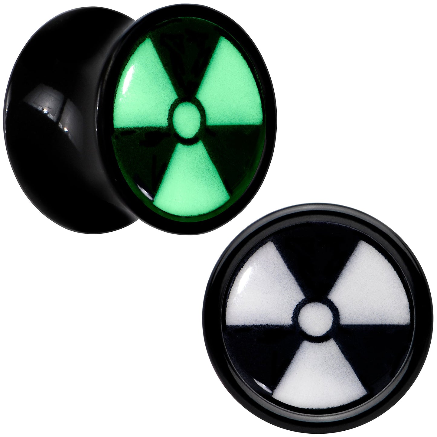 Black Acrylic Radioactive Glow in the Dark Double Flare Plug Set by Onyx O - 8mm (0 Gauge) - PLUG Double Flare