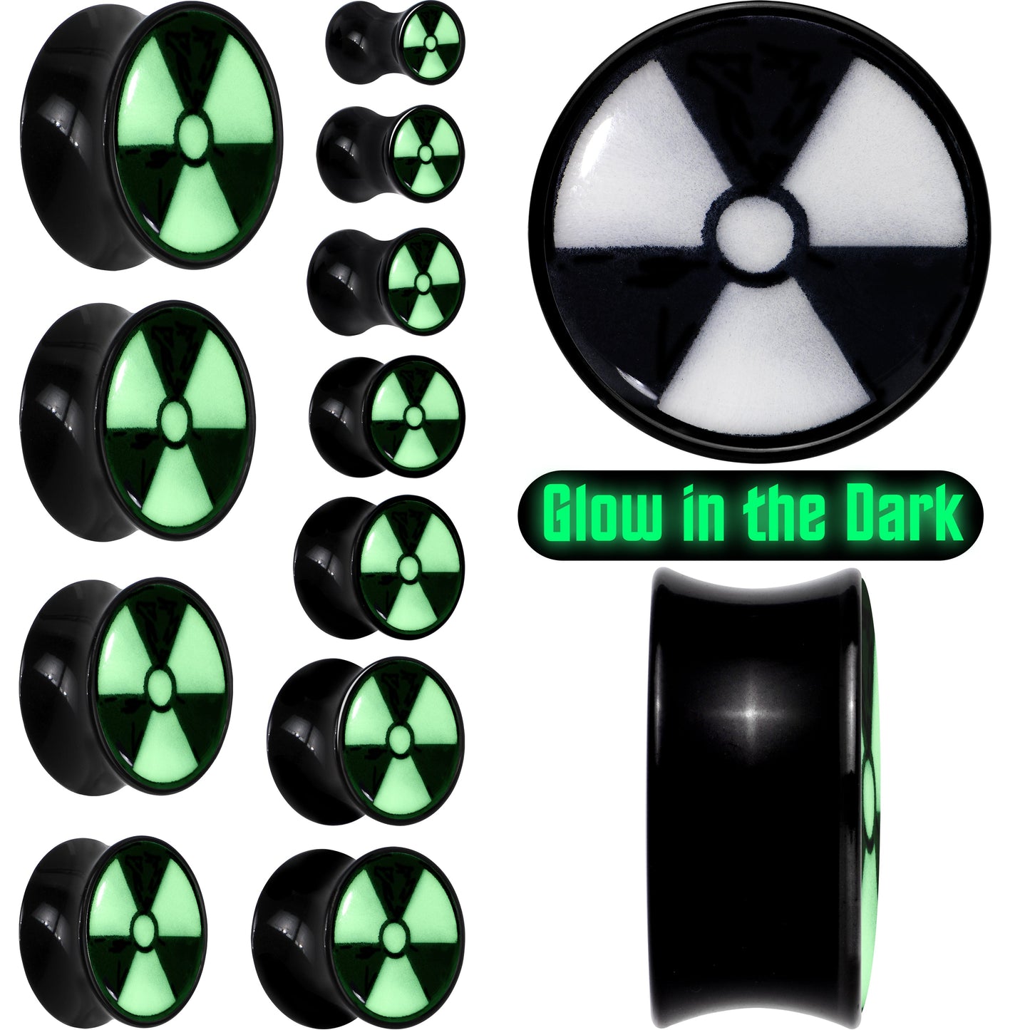 Black Acrylic Radioactive Glow in the Dark Double Flare Plug Set by Onyx O - - PLUG Double Flare