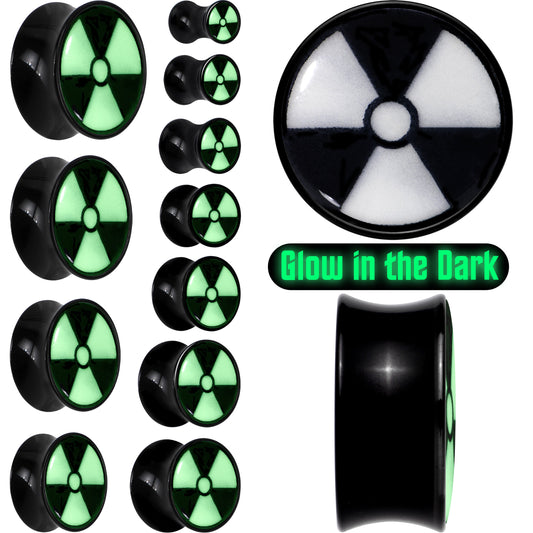 Black Acrylic Radioactive Glow in the Dark Double Flare Plug Set by Onyx O - - PLUG Double Flare